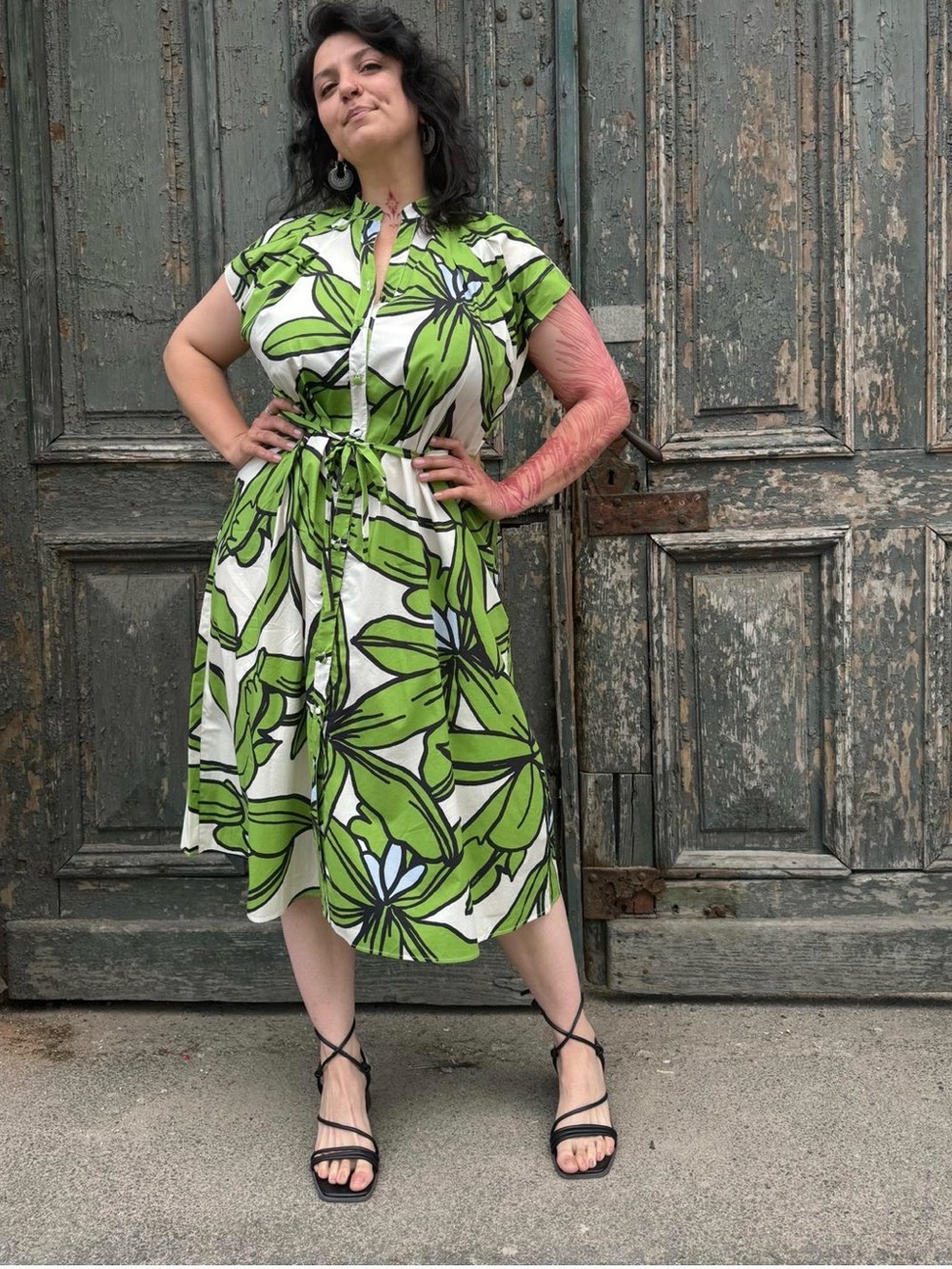 NWT MEIMEIJ Italian Luxury Tropical Leaf Print Shirt Dress It 46 US 10 M/L